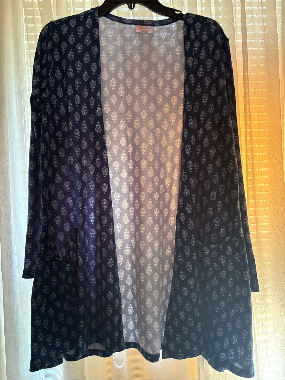 LuLaRoe Navy and White Printed Cardigan